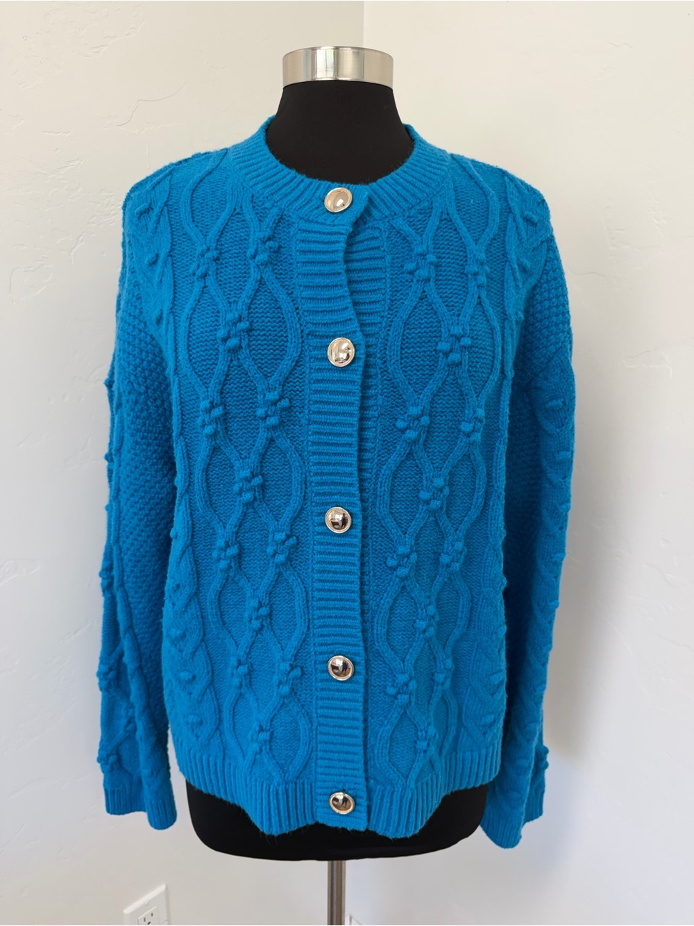 Ann Taylor Bright Blue Cable-Knit Button Up Cardigan Size XXL